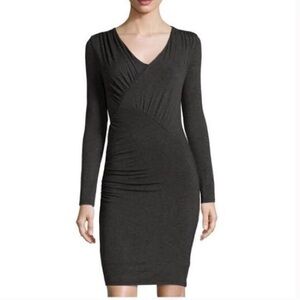 Laundry Shelli Segal Gray Asymmetrical Ruched gathered Fitted Long Sleeve Dress